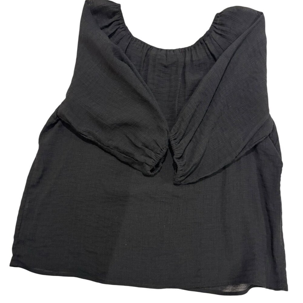 Tahari Black Blouse Small Balloon Sleeve Lightweight Semi Sheer Top Small/Petite - Picture 5 of 5